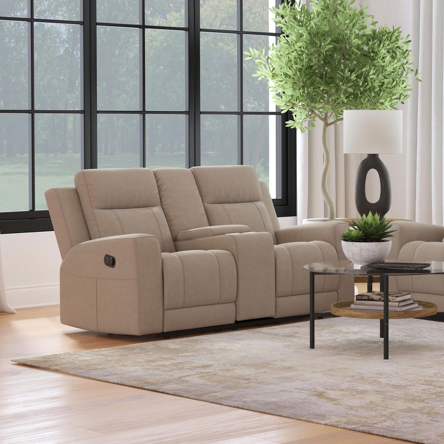 Brentwood Upholstered Motion Reclining Loveseat Taupe