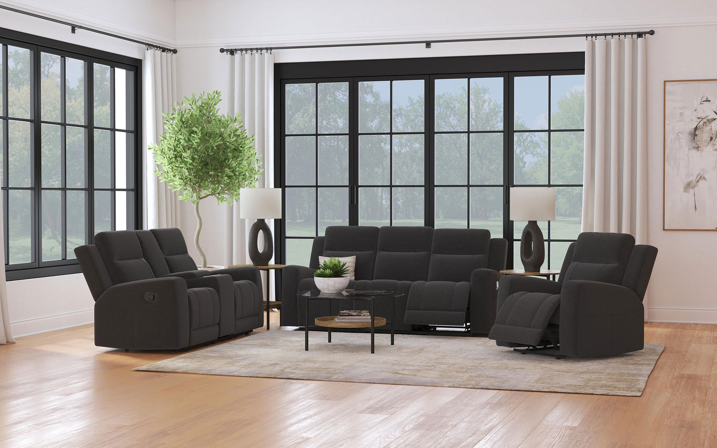 Brentwood 3-piece Upholstered Reclining Sofa Set Charcoal