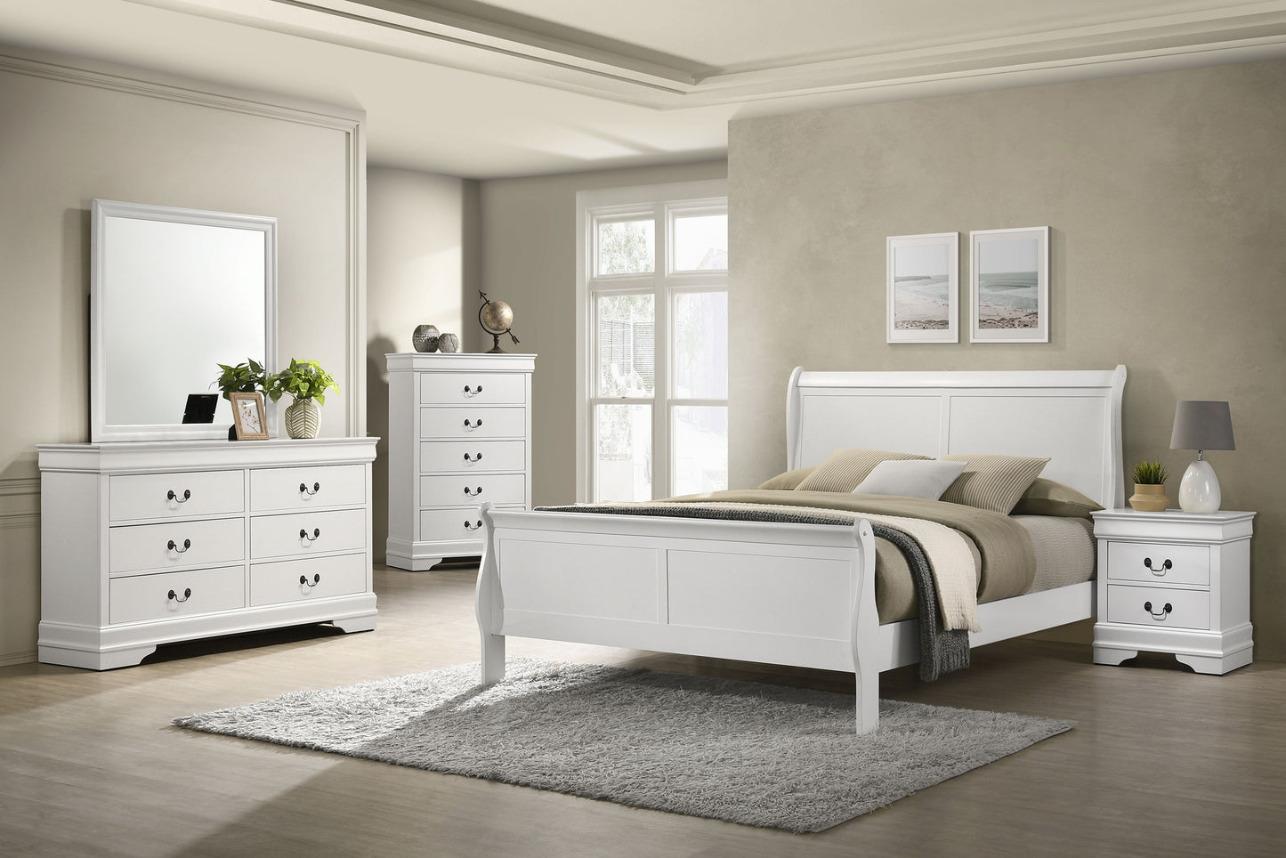 Louis Philippe 6-drawer Dresser and Mirror White