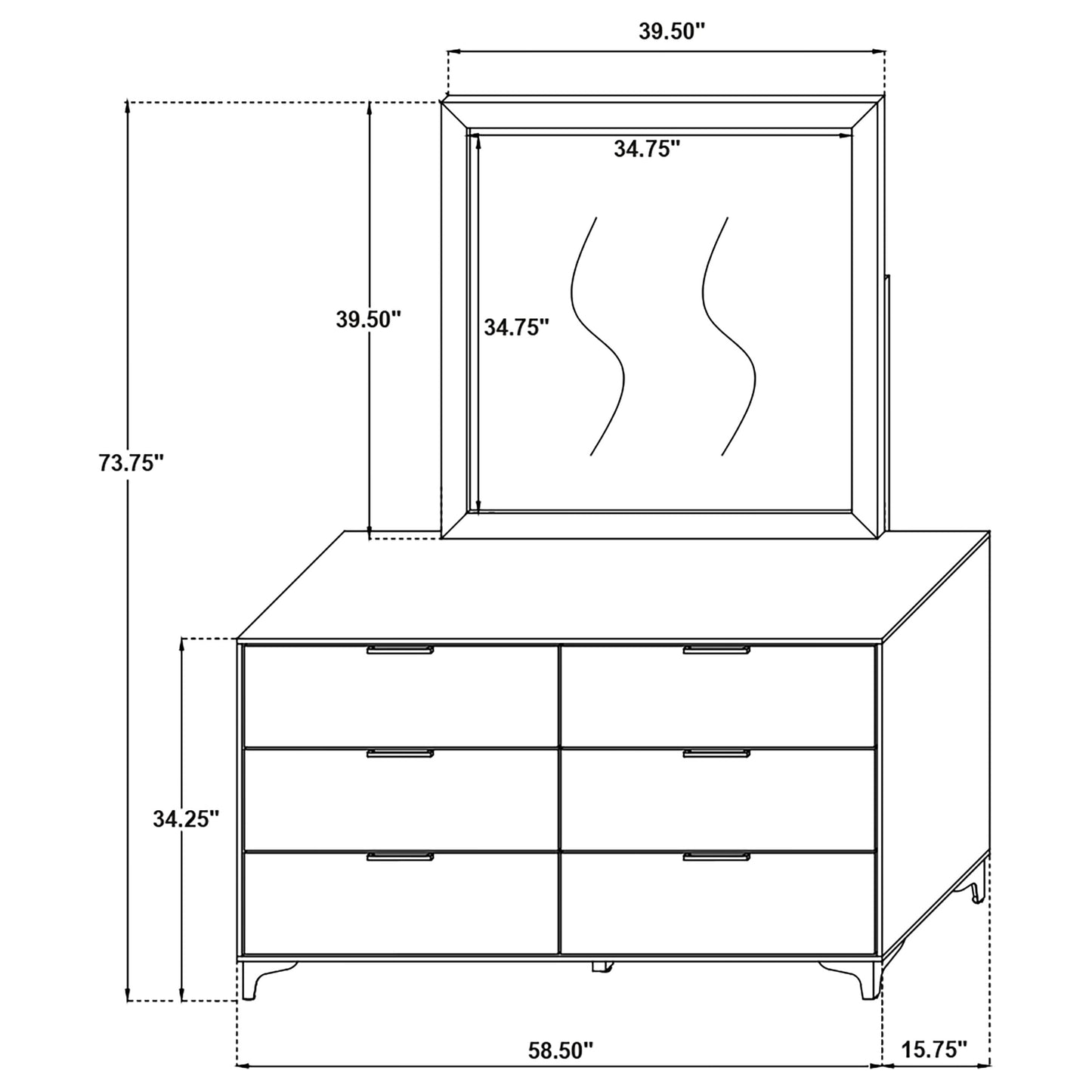 Kendall 6-drawer Dresser with Mirror Black