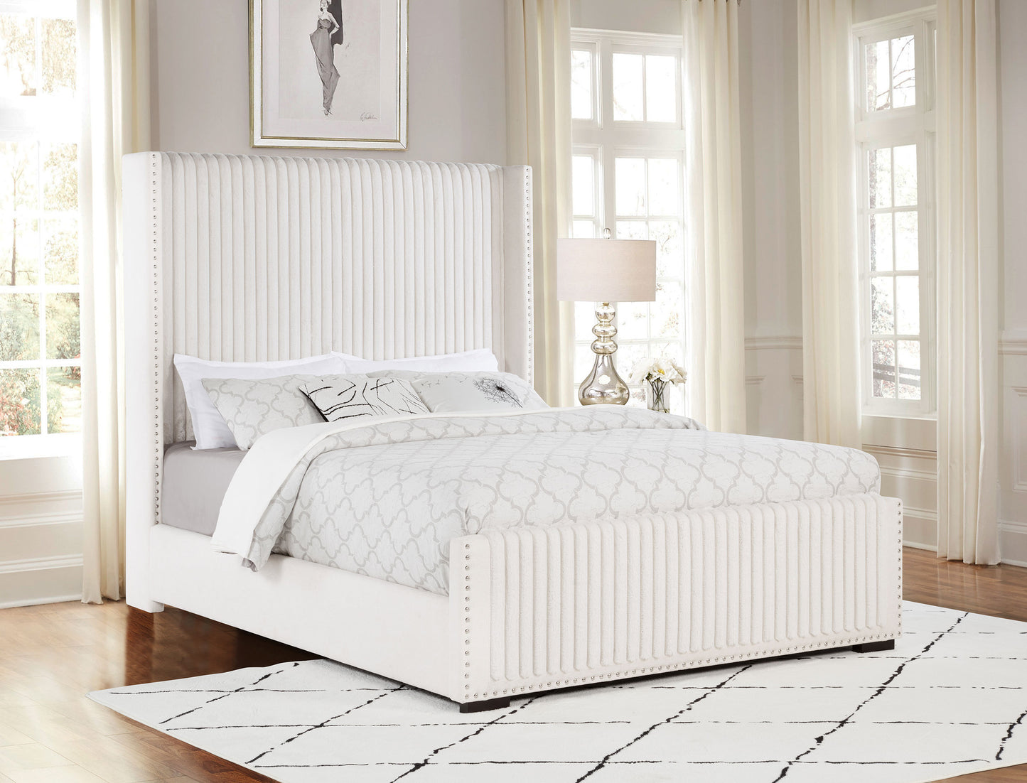 Natasha 69-inch Upholstered Queen Wingback Bed Cream