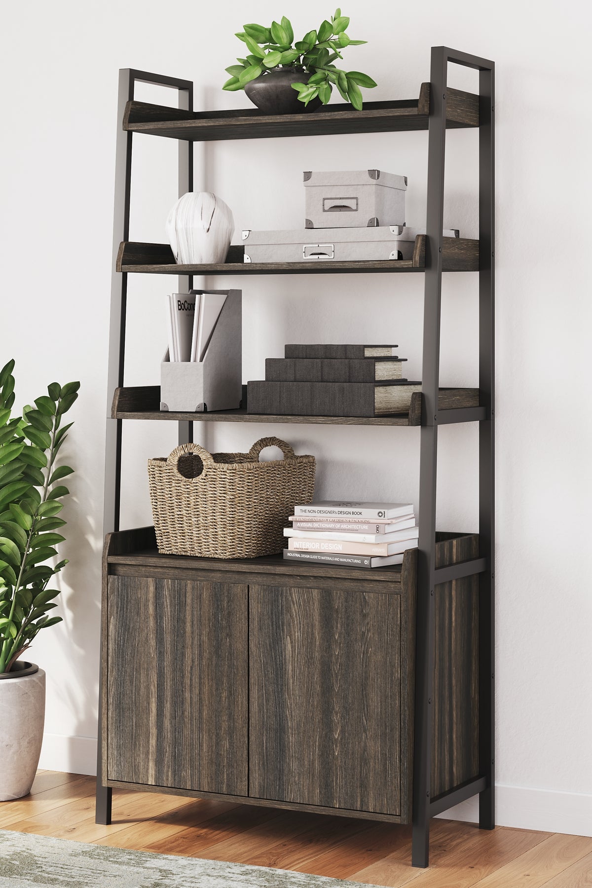 3-tier Storage Cabinet w/ 3 Wicker Baskets, Cappuccino Brown