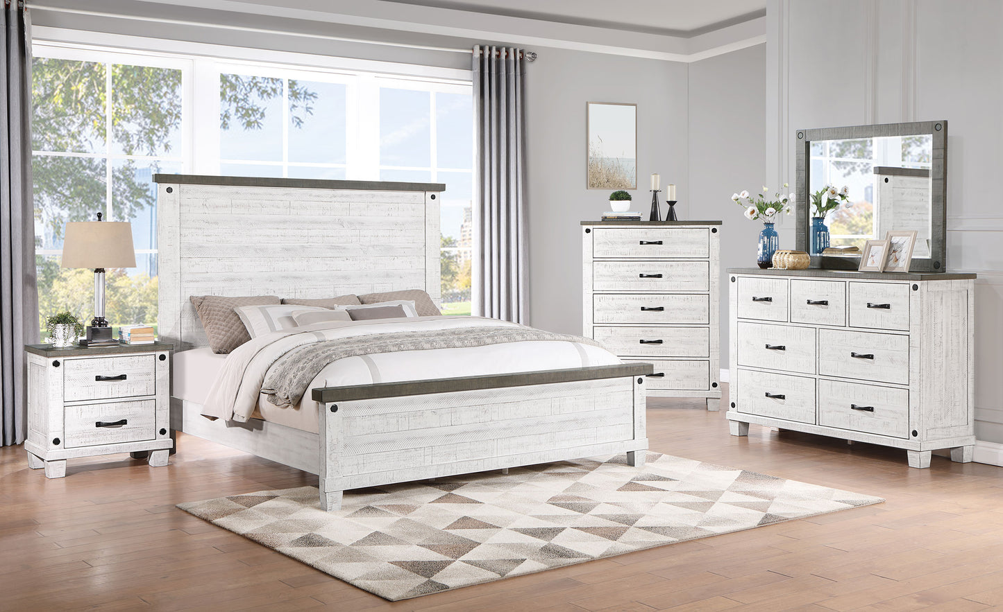 Lilith Wood Eastern King Panel Bed Distressed White