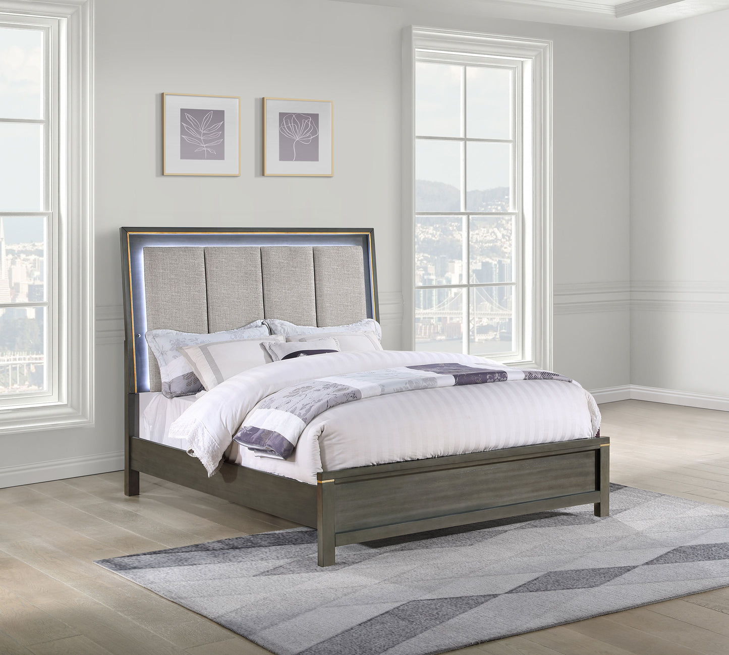 Kieran Wood California King LED Panel Bed Grey