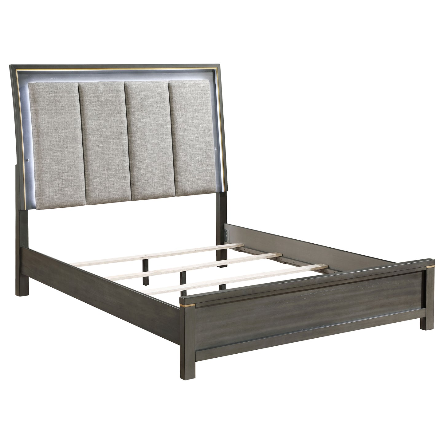 Kieran Wood Queen LED Panel Bed Grey