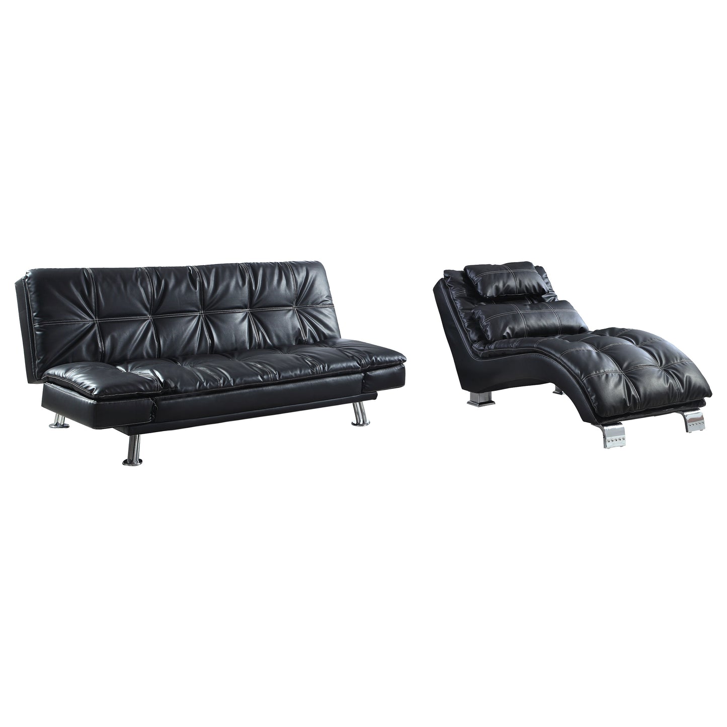 Dilleston Faux Leather Upholstered Tufted Chaise Black