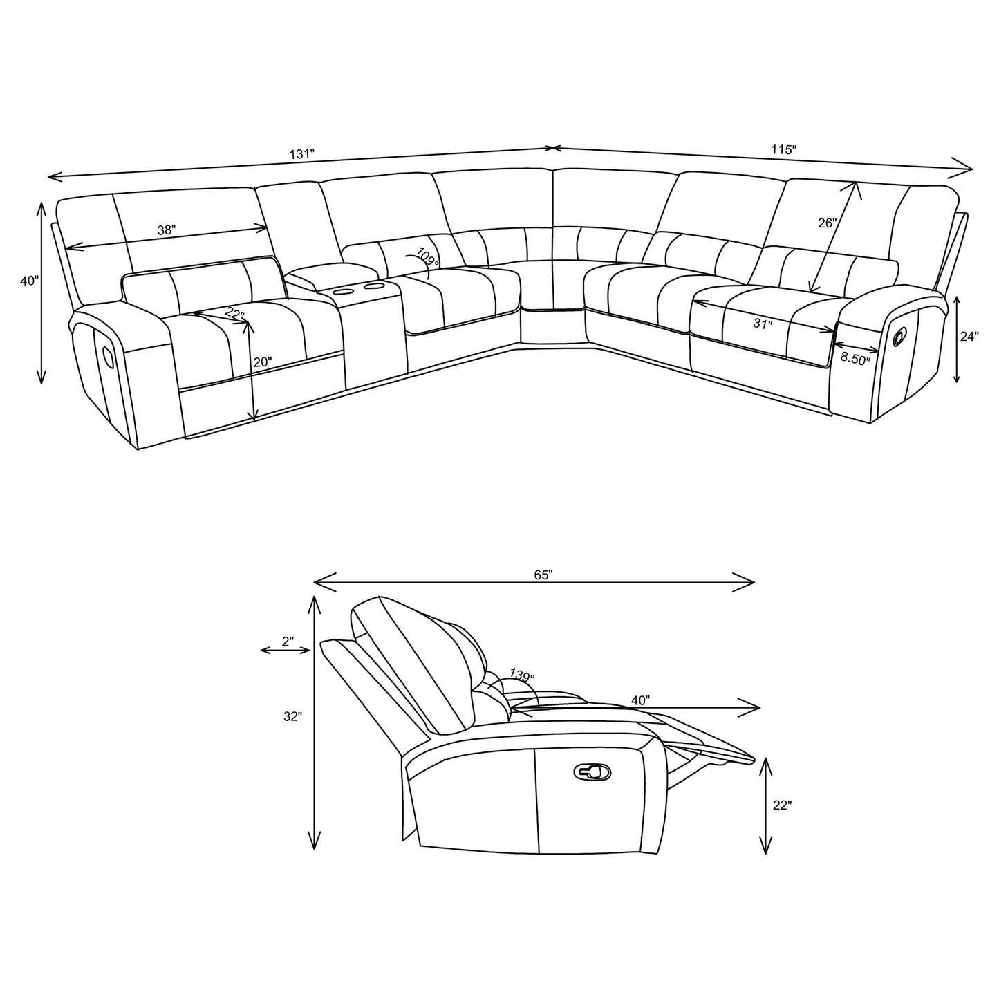 Brunson 3-piece Upholstered Reclining Sectional Sofa Brown