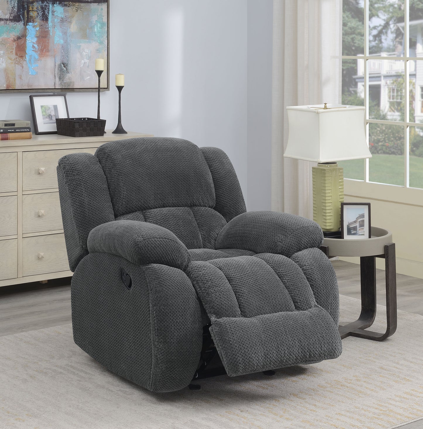 Weissman Upholstered Padded Arm Glider Recliner Grey